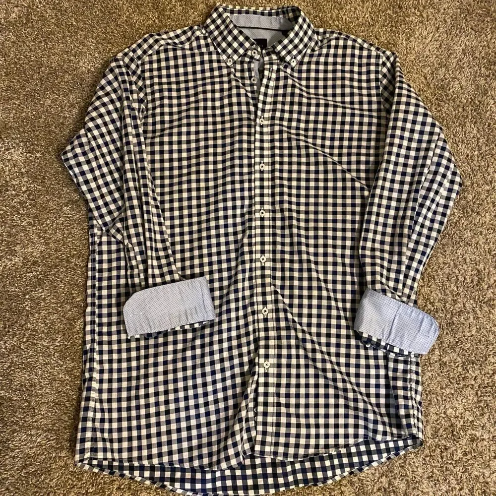 💼Like New Mens Button Down Casa Moda Venti Modern Fit Black and White Checked